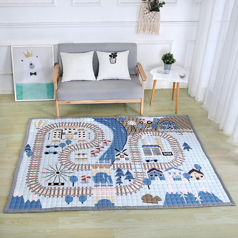 Fun Road Map Animal Rug Multicolor Kids Style Rug Synthetics Anti-Slip Backing Stain Resistant Pet Friendly Carpet for Baby Room