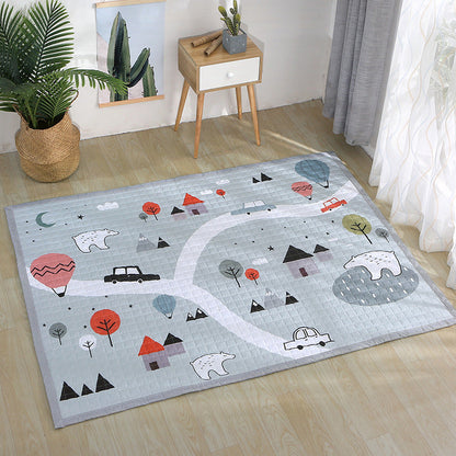 Fun Road Map Animal Rug Multicolor Kids Style Rug Synthetics Anti-Slip Backing Stain Resistant Pet Friendly Carpet for Baby Room