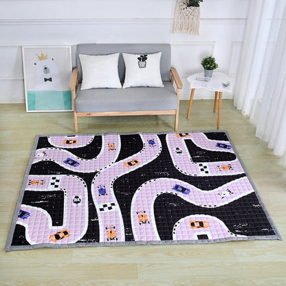 Fun Road Map Animal Rug Multicolor Kids Style Rug Synthetics Anti-Slip Backing Stain Resistant Pet Friendly Carpet for Baby Room