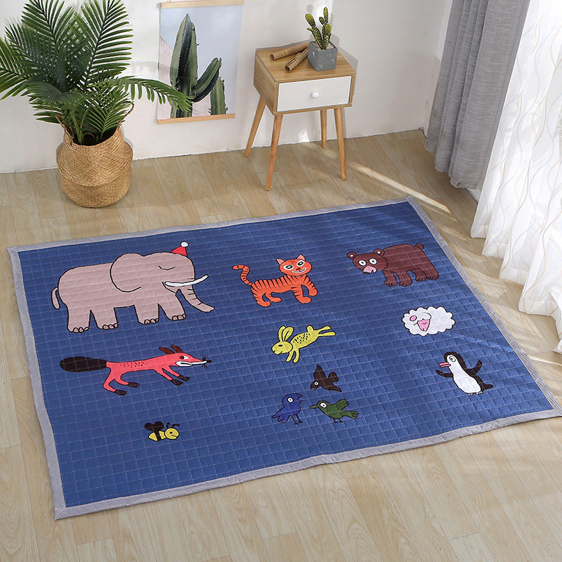 Fun Road Map Animal Rug Multicolor Kids Style Rug Synthetics Anti-Slip Backing Stain Resistant Pet Friendly Carpet for Baby Room