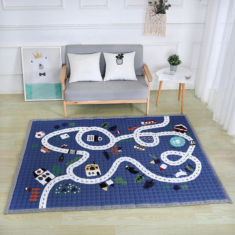 Fun Road Map Animal Rug Multicolor Kids Style Rug Synthetics Anti-Slip Backing Stain Resistant Pet Friendly Carpet for Baby Room