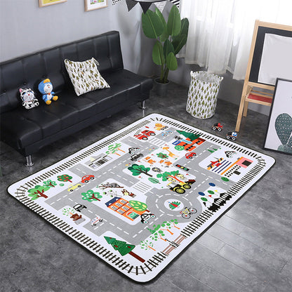 Multicolor Living Room Play Rug Cartoon City Road Animal Carpet Polypropylene Stain Resistant Washable Anti-Slip Backing Rug - Grey - 4'9" x 6'5" - Clearhalo - 'Area Rug' - 'Rug' - 2106152