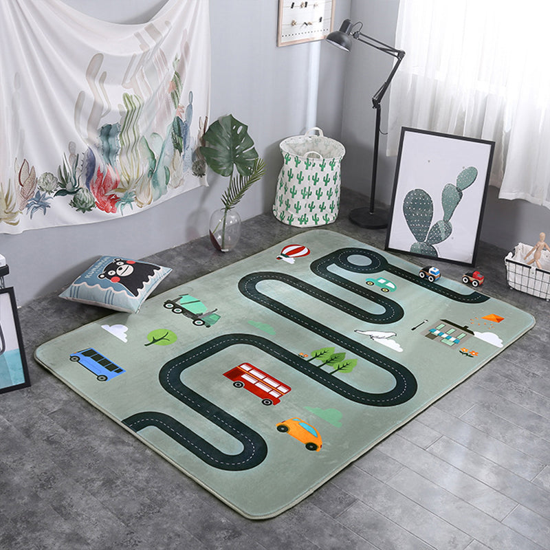 Multicolor Living Room Play Rug Cartoon City Road Animal Carpet Polypropylene Stain Resistant Washable Anti-Slip Backing Rug - Green - 4'9" x 6'5" - Clearhalo - 'Area Rug' - 'Rug' - 2106157