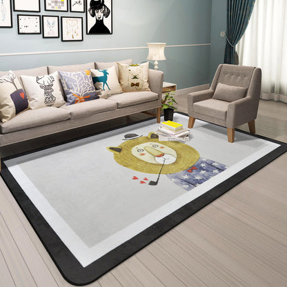 Cartoon Animal Gentleman Rug Multicolor Polypropylene Carpet Washable Pet Friendly Anti-Slip Backing Rug for Living Room