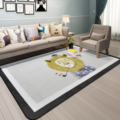 Cartoon Animal Gentleman Rug Multicolor Polypropylene Carpet Washable Pet Friendly Anti-Slip Backing Rug for Living Room