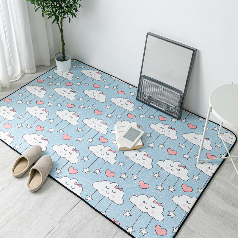 Multi Colored Geometric Rug Polyester Cartoon Area Rug Pet Friendly Anti-Slip Stain Resistant Carpet for Kids Bedroom - Sky Blue - Clearhalo - 'Area Rug' - 'Rug' - 2106172