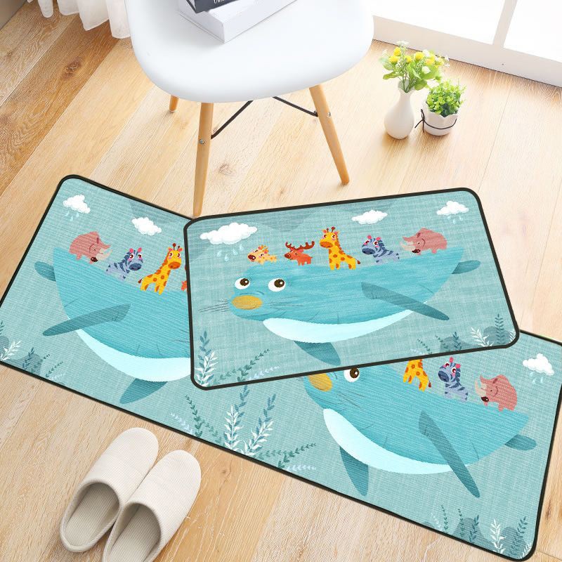 Childlike Animal Pattern Rug Multi Color Cartoon Rug Synthetics Non-Slip Machine Washable Stain Resistant Carpet for Nursery - Blue - Clearhalo - 'Area Rug' - 'Rug' - 2106179