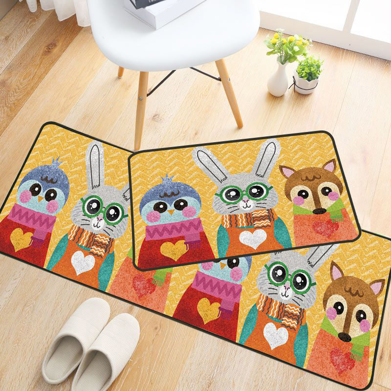 Childlike Animal Pattern Rug Multi Color Cartoon Rug Synthetics Non-Slip Machine Washable Stain Resistant Carpet for Nursery - Yellow - Clearhalo - 'Area Rug' - 'Rug' - 2106182