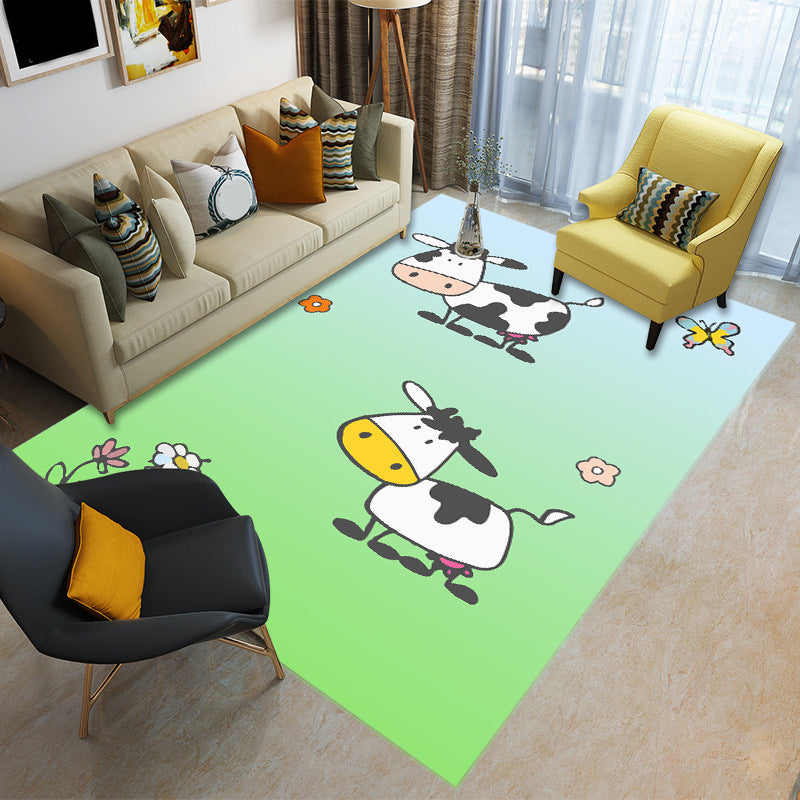 Childly Multi Colored Cartoon Rug Polypropylene Animal Print Rug Non-Slip Stain Resistant Pet Friendly Carpet for Baby Room - Green - Clearhalo - 'Area Rug' - 'Rug' - 2106199