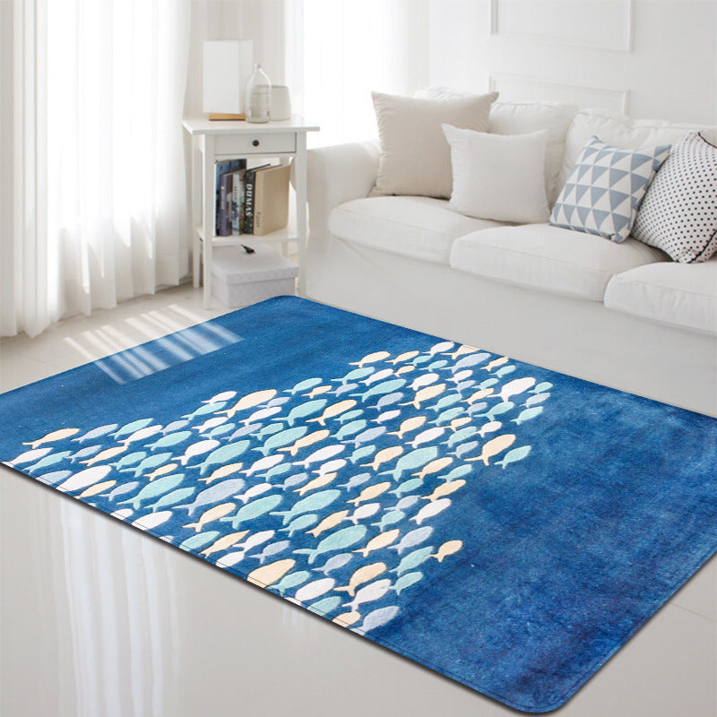 Multi-Color Marine Life Rug Polyester Nordic Area Rug Washable Pet Friendly Anti-Slip Carpet for Living Room - Ocean Blue - Clearhalo - 'Area Rug' - 'Rug' - 2106205