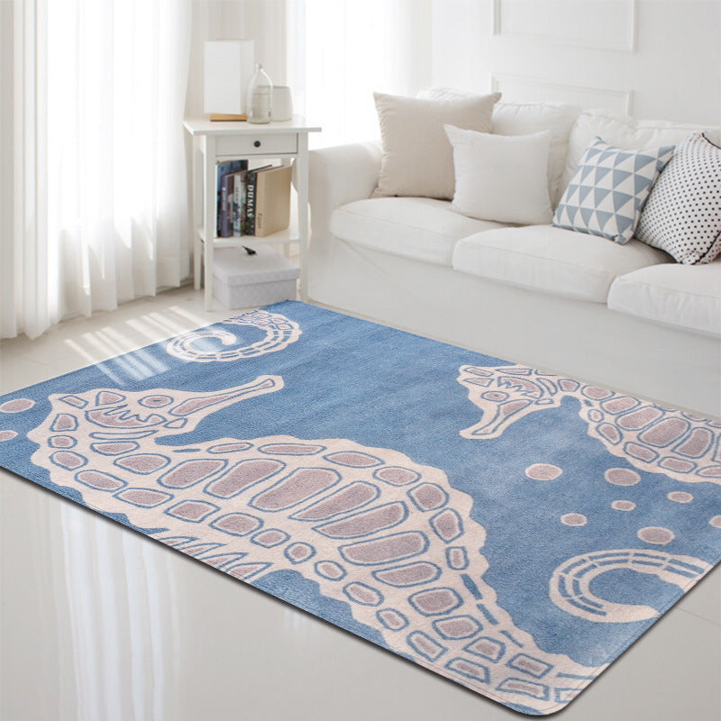 Multi-Color Marine Life Rug Polyester Nordic Area Rug Washable Pet Friendly Anti-Slip Carpet for Living Room - Blue-Purple - Clearhalo - 'Area Rug' - 'Rug' - 2106206