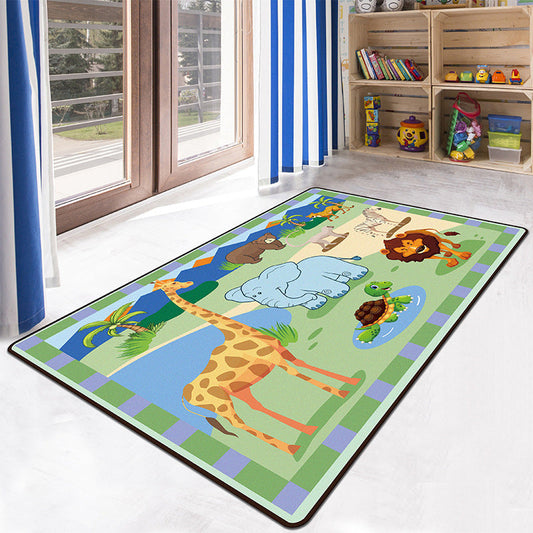 Educational Multicolor Zoo Print Rug Synthetics Cartoon Rug Anti-Slip Learn and Play Rug for Kids