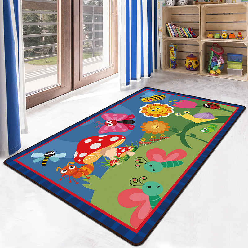 Educational Multicolor Zoo Print Rug Synthetics Cartoon Rug Anti-Slip Learn and Play Rug for Kids