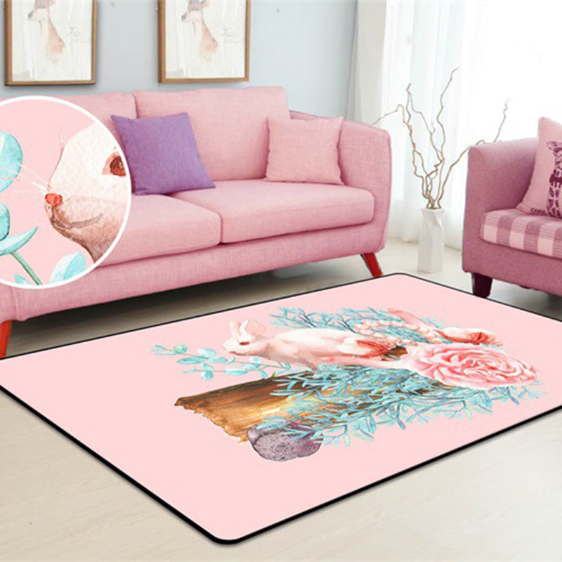 Kawaii Childrens Art Rug Multi Color Animal Print Carpet Pet Friendly Stain Resistant Non-Slip Rug for Home Decoration - Pink - Clearhalo - 'Area Rug' - 'Rug' - 2106259