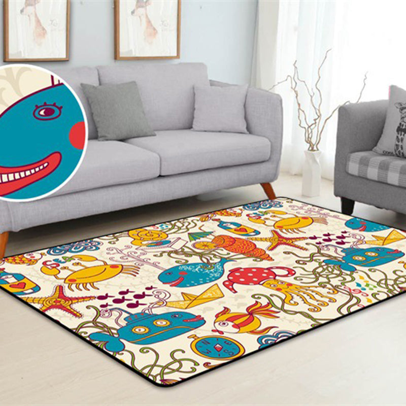 Kawaii Childrens Art Rug Multi Color Animal Print Carpet Pet Friendly Stain Resistant Non-Slip Rug for Home Decoration - Lake Blue - Clearhalo - 'Area Rug' - 'Rug' - 2106260