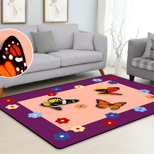 Kawaii Childrens Art Rug Multi Color Animal Print Carpet Pet Friendly Stain Resistant Non-Slip Rug for Home Decoration - Purple-Red - Clearhalo - 'Area Rug' - 'Rug' - 2106261