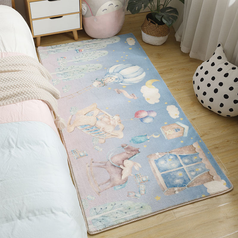 Babyish Multicolor Animal Rug Cotton Cartoon Area Carpet Washable Non-Slip Stain Resistant Rug for Kids - Blue - Clearhalo - 'Area Rug' - 'Rug' - 2106264