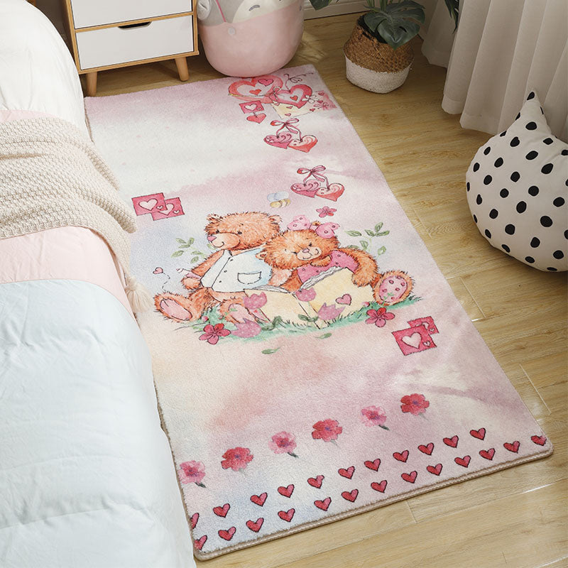 Babyish Multicolor Animal Rug Cotton Cartoon Area Carpet Washable Non-Slip Stain Resistant Rug for Kids - Pink - Clearhalo - 'Area Rug' - 'Rug' - 2106267