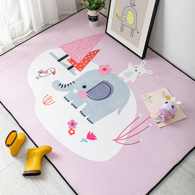 Multi-Color Kids Bedroom Rug Cartoon Animal Indoor Rug Synthetics Washable Anti-Slip Pet Friendly Carpet - Pink - Clearhalo - 'Area Rug' - 'Rug' - 2106274