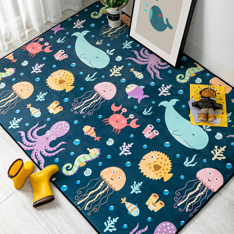 Multi-Color Kids Bedroom Rug Cartoon Animal Indoor Rug Synthetics Washable Anti-Slip Pet Friendly Carpet - Turquoise - Clearhalo - 'Area Rug' - 'Rug' - 2106276