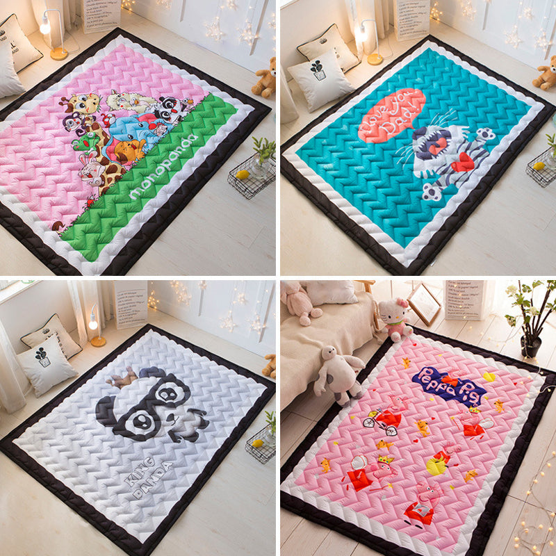 Cartoon Girls Room Rug Multi Colored Animal Print Chevron-Quilt Rug Polypropylene 21078423 Carpet