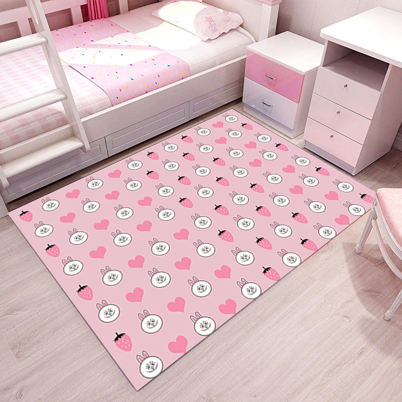 Girlish Patterned Rug Multicolor Kids Rug Polyester Anti-Slip Backing Stain Resistant Washable Area Rug for Bedroom