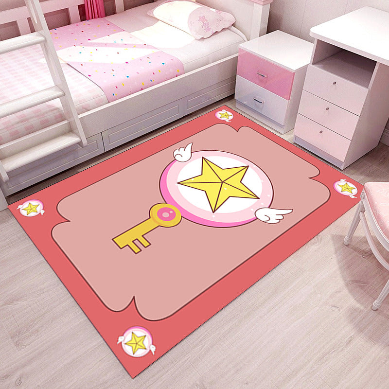 Girlish Patterned Rug Multicolor Kids Rug Polyester Anti-Slip Backing Stain Resistant Washable Area Rug for Bedroom