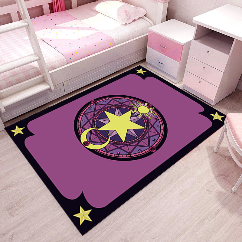 Girlish Patterned Rug Multicolor Kids Rug Polyester Anti-Slip Backing Stain Resistant Washable Area Rug for Bedroom