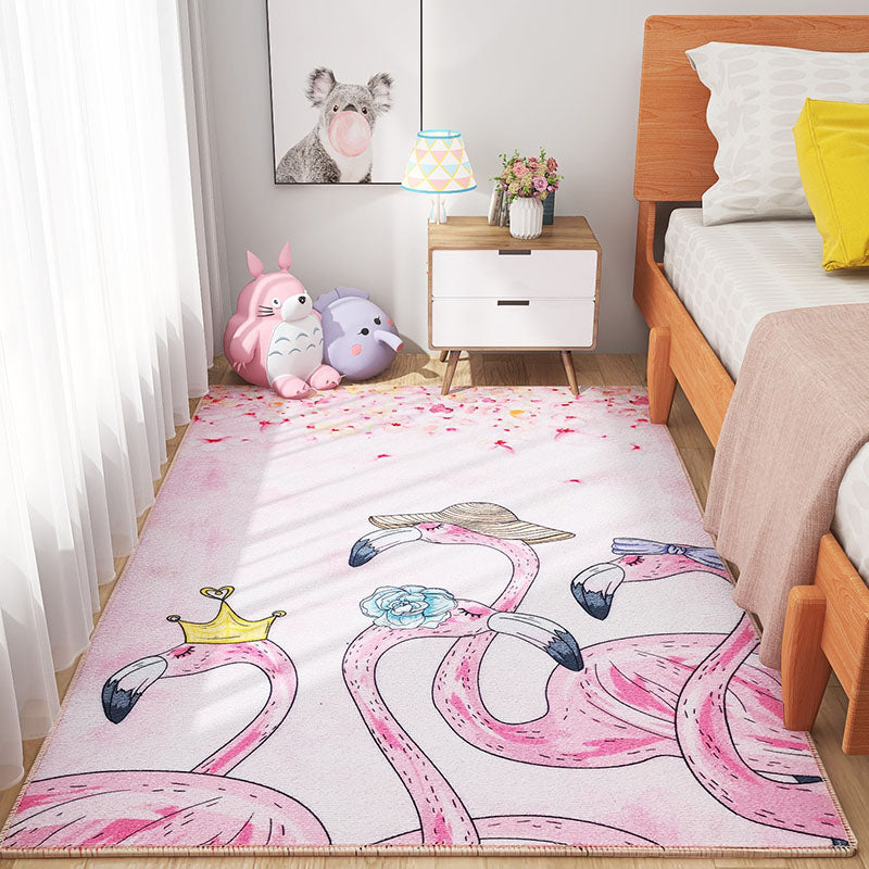 Scandinavian Girls Bedroom Rug Multi-Color Botanical Carpet Synthetics Machine Washable Stain Resistant Non-Slip Backing Rug Pink-White Clearhalo 'Area Rug' 'Rug' 2106298