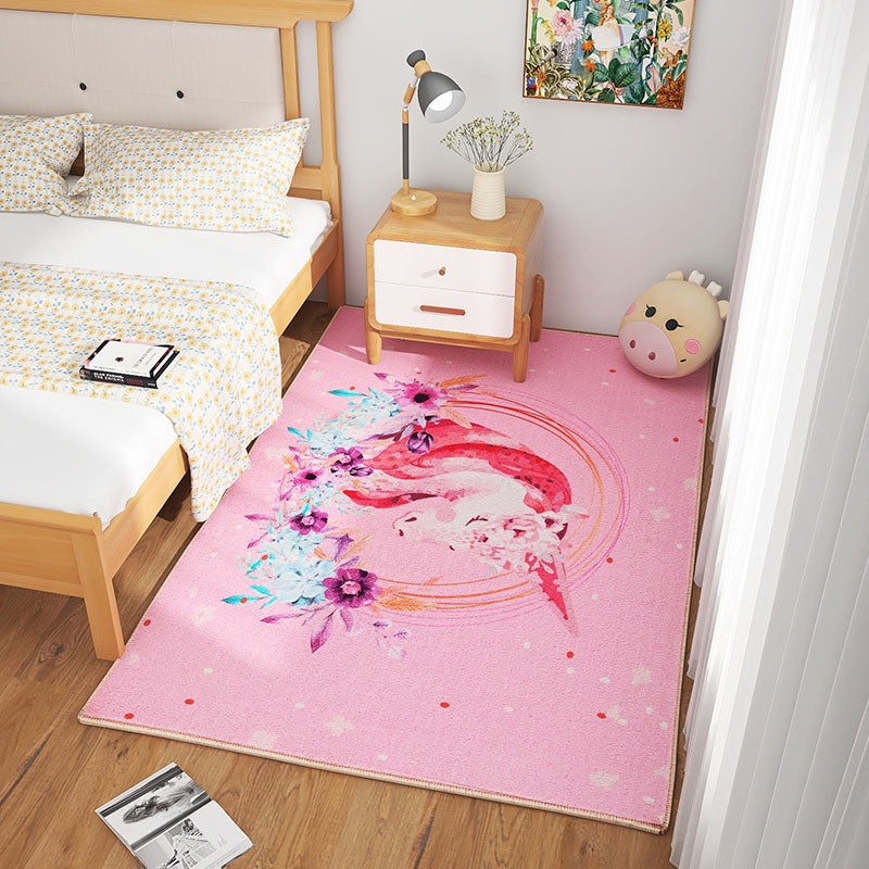 Scandinavian Girls Bedroom Rug Multi-Color Botanical Carpet Synthetics Machine Washable Stain Resistant Non-Slip Backing Rug Pink 2'7" x 6'7" Clearhalo 'Area Rug' 'Rug' 2106300