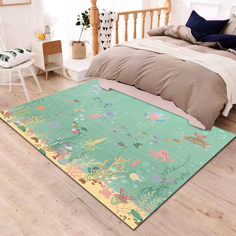 Multi-Colored Cartoon Rug Synthetics Animal Land Pattern Rug Anti-Slip Backing Machine Washable Pet Friendly Area Carpet for Baby Room - Lake Green - Clearhalo - 'Area Rug' - 'Rug' - 2106315