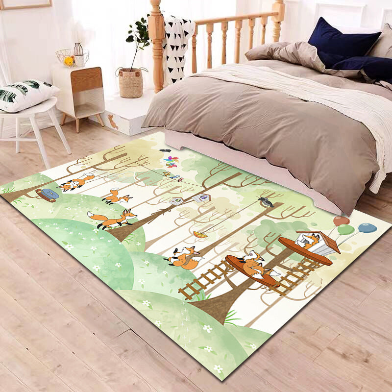 Multi-Colored Cartoon Rug Synthetics Animal Land Pattern Rug Anti-Slip Backing Machine Washable Pet Friendly Area Carpet for Baby Room - Green - Clearhalo - 'Area Rug' - 'Rug' - 2106316