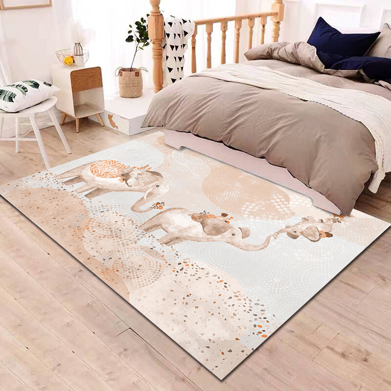 Multi-Colored Cartoon Rug Synthetics Animal Land Pattern Rug Anti-Slip Backing Machine Washable Pet Friendly Area Carpet for Baby Room - Light Gray - Clearhalo - 'Area Rug' - 'Rug' - 2106317