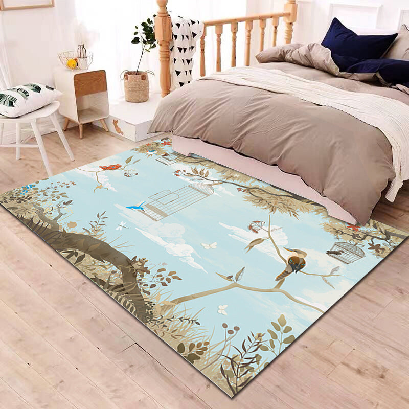 Multi-Colored Cartoon Rug Synthetics Animal Land Pattern Rug Anti-Slip Backing Machine Washable Pet Friendly Area Carpet for Baby Room - Blue - Clearhalo - 'Area Rug' - 'Rug' - 2106319