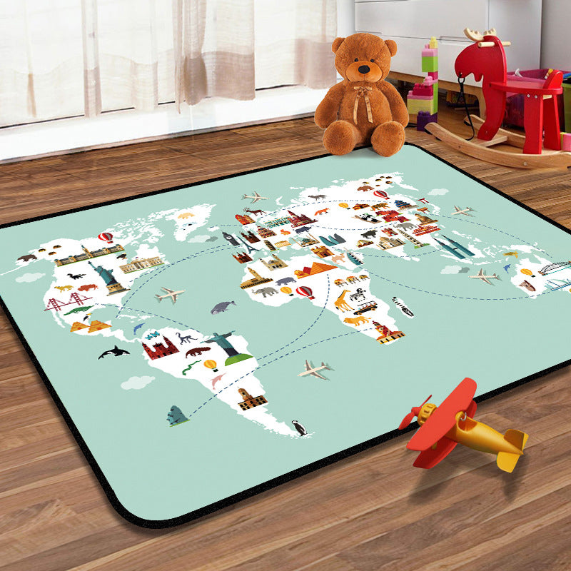 Learning Kids Rug Multi Color Navigation Map Rug Pet Friendly Washable Anti-Slip Backing Carpet for Childrens Room - Light Green - Clearhalo - 'Area Rug' - 'Rug' - 2106323