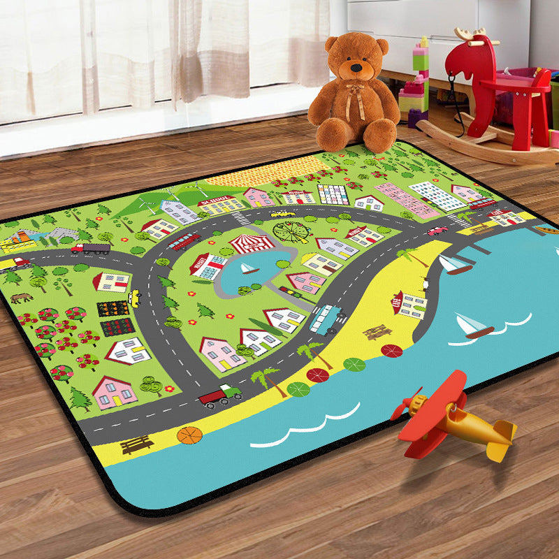 Learning Kids Rug Multi Color Navigation Map Rug Pet Friendly Washable Anti-Slip Backing Carpet for Childrens Room - Aqua - Clearhalo - 'Area Rug' - 'Rug' - 2106324