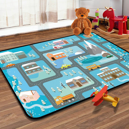 Learning Kids Rug Multi Color Navigation Map Rug Pet Friendly Washable Anti-Slip Backing Carpet for Childrens Room - Blue - Clearhalo - 'Area Rug' - 'Rug' - 2106325