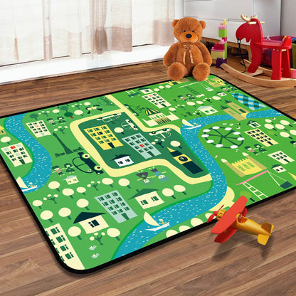 Learning Kids Rug Multi Color Navigation Map Rug Pet Friendly Washable Anti-Slip Backing Carpet for Childrens Room - Green - Clearhalo - 'Area Rug' - 'Rug' - 2106326