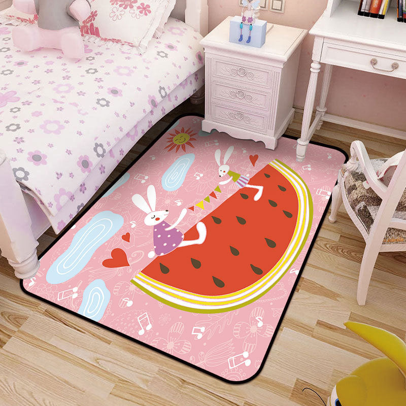 Childrens Art Drawing Print Rug Multi-Color Synthetics Rug Anti-Slip Pet Friendly Machine Washable Carpet for Nursery - Pink - Clearhalo - 'Area Rug' - 'Rug' - 2106333