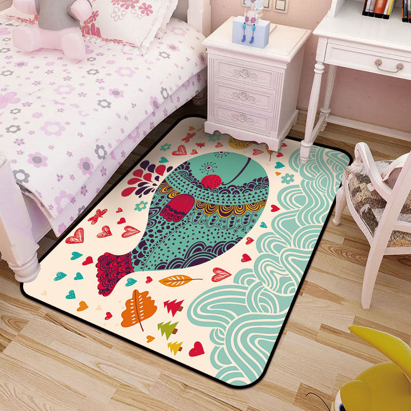 Childrens Art Drawing Print Rug Multi-Color Synthetics Rug Anti-Slip Pet Friendly Machine Washable Carpet for Nursery - Lake Green - Clearhalo - 'Area Rug' - 'Rug' - 2106335