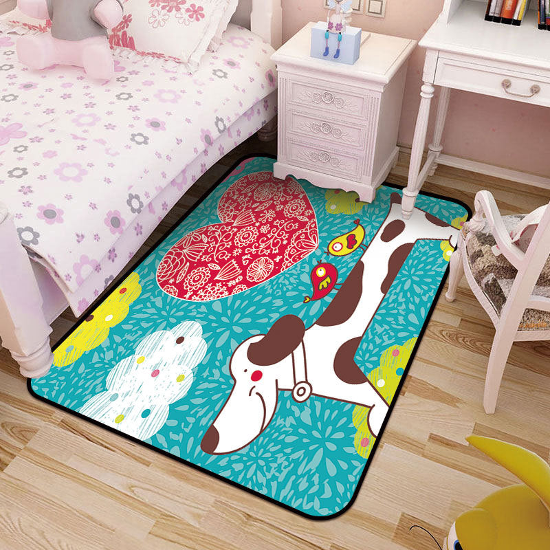 Childrens Art Drawing Print Rug Multi-Color Synthetics Rug Anti-Slip Pet Friendly Machine Washable Carpet for Nursery - Lake Blue - Clearhalo - 'Area Rug' - 'Rug' - 2106336