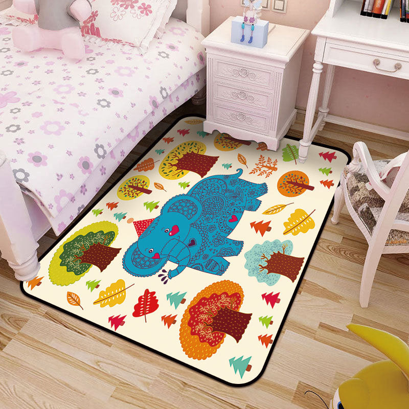 Childrens Art Drawing Print Rug Multi-Color Synthetics Rug Anti-Slip Pet Friendly Machine Washable Carpet for Nursery - Blue - Clearhalo - 'Area Rug' - 'Rug' - 2106337