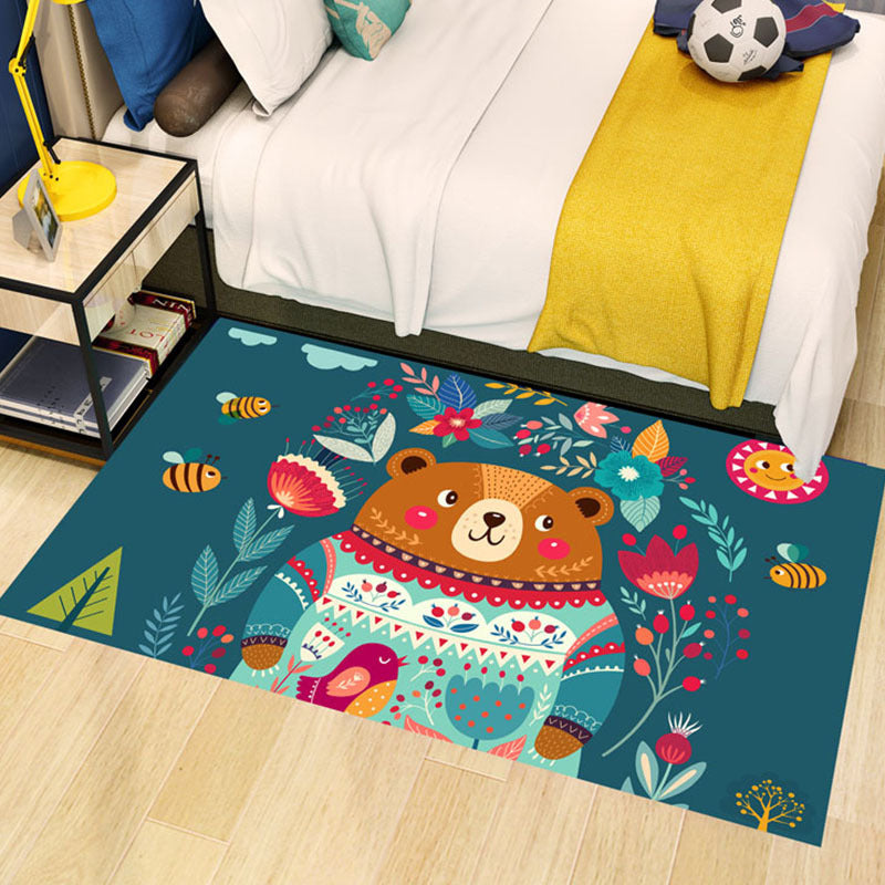 Adorable Multicolor Kids Rug Polypropylene Cartoon Carpet Pet Friendly Anti-Slip Stain Resistant Rug for Kids Bedroom - Dark Green - Clearhalo - 'Area Rug' - 'Rug' - 2106338