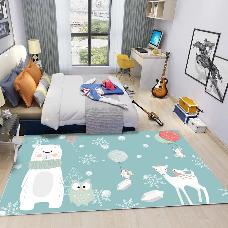 Adorable Multicolor Kids Rug Polypropylene Cartoon Carpet Pet Friendly Anti-Slip Stain Resistant Rug for Kids Bedroom - Aqua - Clearhalo - 'Area Rug' - 'Rug' - 2106339