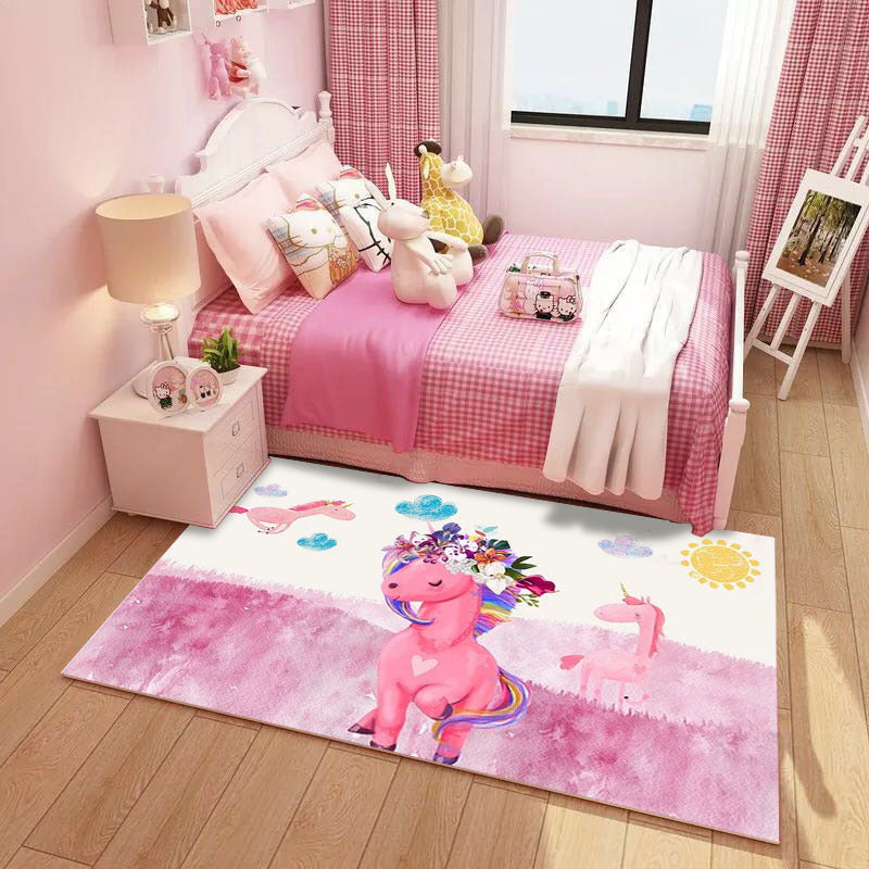 Adorable Multicolor Kids Rug Polypropylene Cartoon Carpet Pet Friendly Anti-Slip Stain Resistant Rug for Kids Bedroom - Pink - Clearhalo - 'Area Rug' - 'Rug' - 2106340