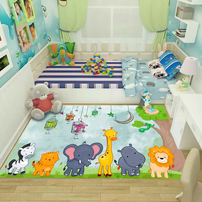 Adorable Multicolor Kids Rug Polypropylene Cartoon Carpet Pet Friendly Anti-Slip Stain Resistant Rug for Kids Bedroom - Gray-Green - Clearhalo - 'Area Rug' - 'Rug' - 2106341