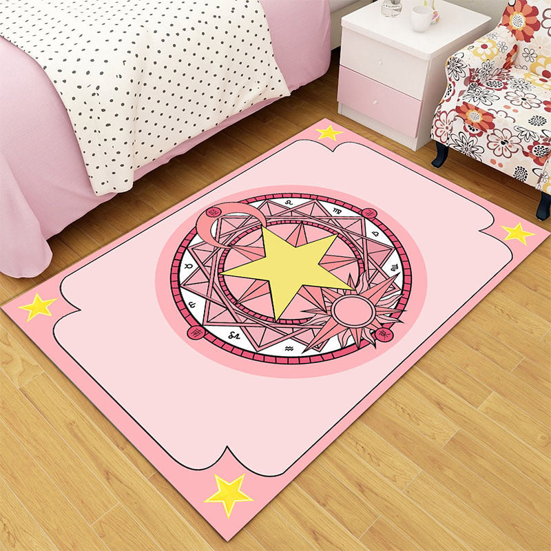 Multi-Colored Cartoon Area Rug Polyester Educational Pattern Rug Pet Friendly Stain Resistant Anti-Slip Carpet for Child Bedroom - Pink - Clearhalo - 'Area Rug' - 'Rug' - 2106345