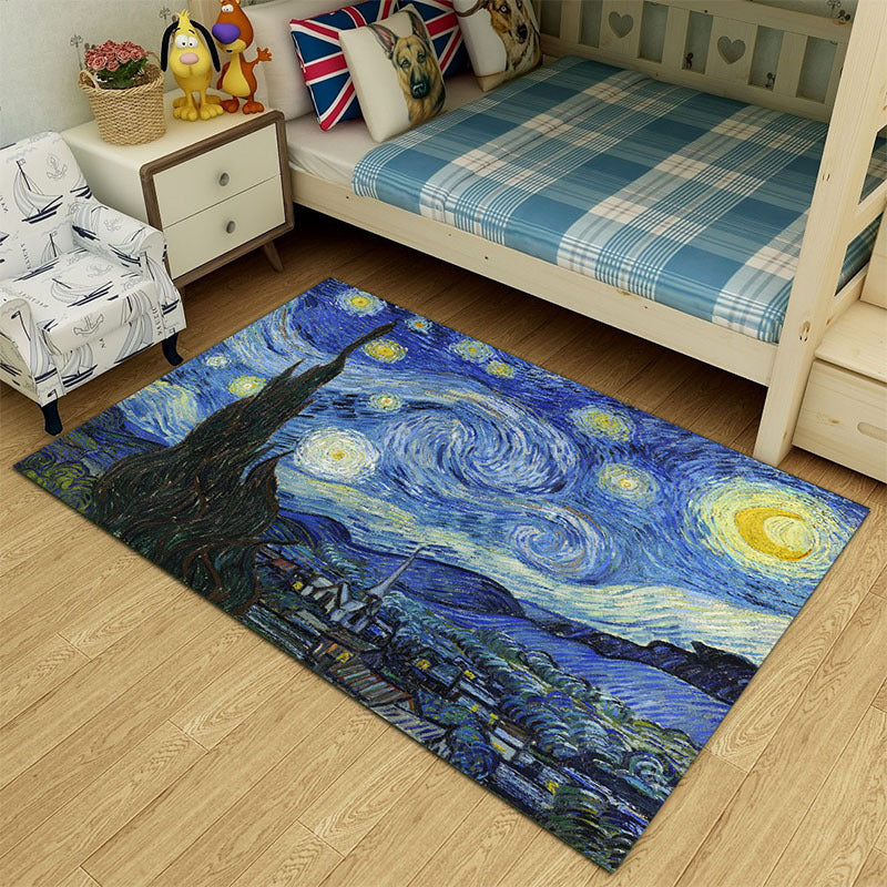 Multi-Colored Cartoon Area Rug Polyester Educational Pattern Rug Pet Friendly Stain Resistant Anti-Slip Carpet for Child Bedroom - Dark Blue - Clearhalo - 'Area Rug' - 'Rug' - 2106346