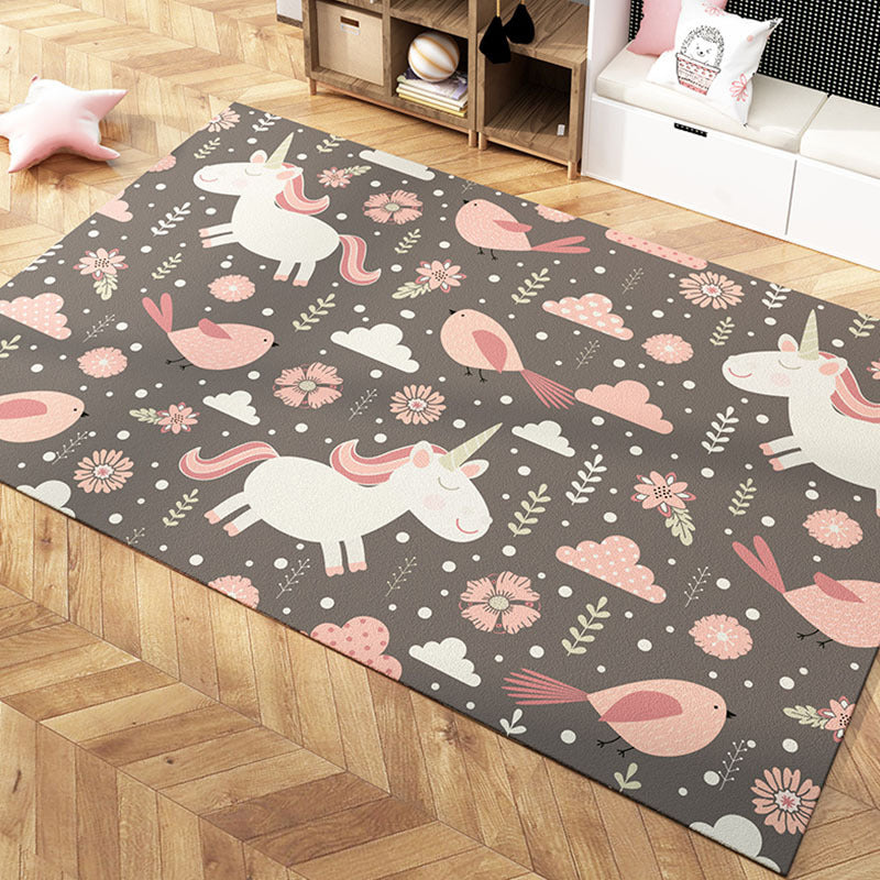 Multi-Colored Cartoon Area Rug Polyester Educational Pattern Rug Pet Friendly Stain Resistant Anti-Slip Carpet for Child Bedroom - Grey - Clearhalo - 'Area Rug' - 'Rug' - 2106347