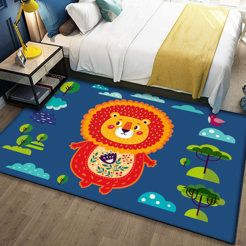 Multi-Colored Cartoon Area Rug Polyester Educational Pattern Rug Pet Friendly Stain Resistant Anti-Slip Carpet for Child Bedroom - Blue - Clearhalo - 'Area Rug' - 'Rug' - 2106348